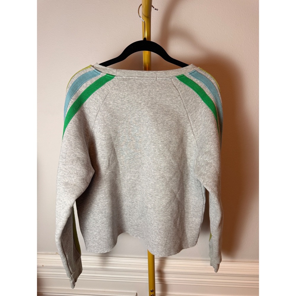 Natural Life Cropped Sweatshirt Gray‎ Stripe Sleeve Raw Hem Boho Casual XS - Picture 2 of 7